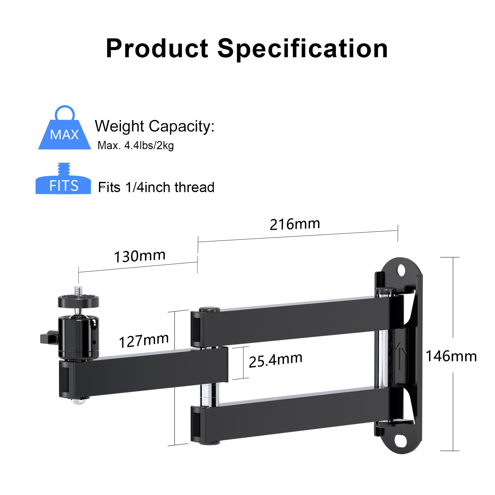 suptek Beamer Halterung Faltbare Projektor-Wandhalterung Universal Einstellbare Projektorhalterung für die Wand mit 1/4 Zoll Schraubengröße (MA1330YT)