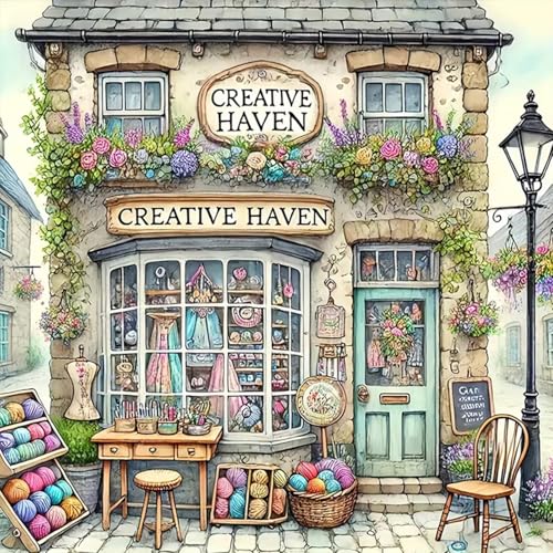JXDXDJ Creative Haven Shop Diamond Art Kits for Adults,5D Diamond Painting Kits Round Diamond Dots for Adults,DIY Full Drill Gem Painting Kit Art and Crafts for Beginners,Home Decor 13.78 X 13.78 Inch
