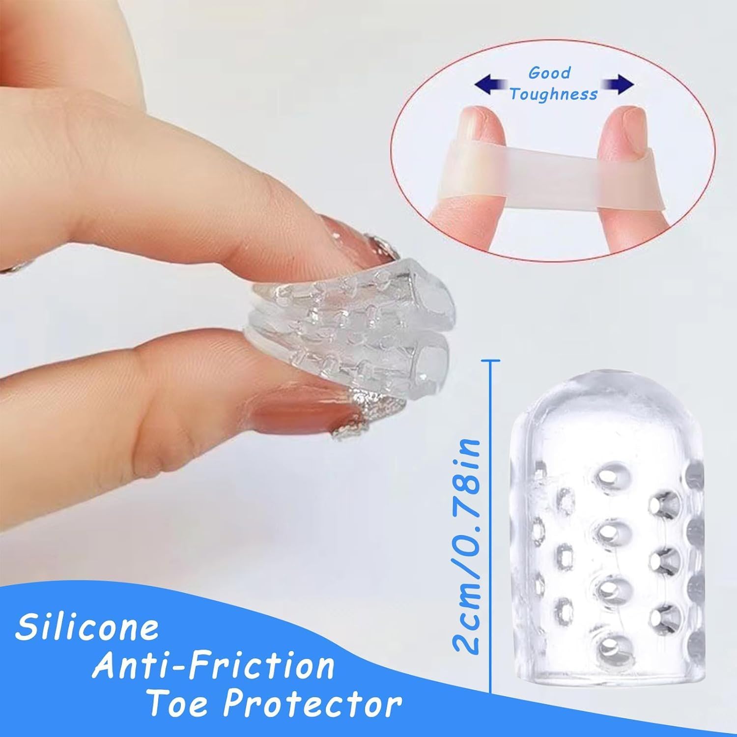 Silicone Toe Protectors – Soft Gel Toe Sleeves for Small Toes, Anti Friction Cushion Covers for Pinky Toe, Breathable Reusable Toe Guards for Walking Running Hiking – Clear, Men Women (100PCS)