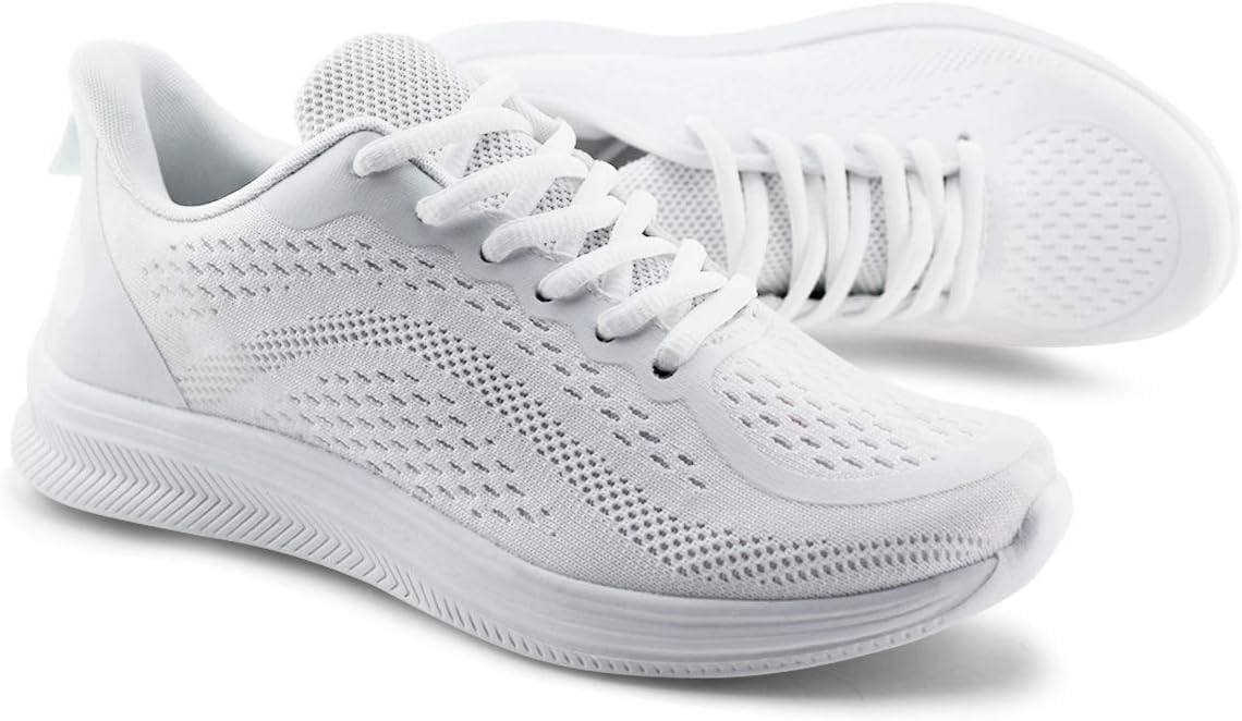 JABASIC Women Lightweight Knit Running Shoes Athletic Walking Sneakers (5,White)