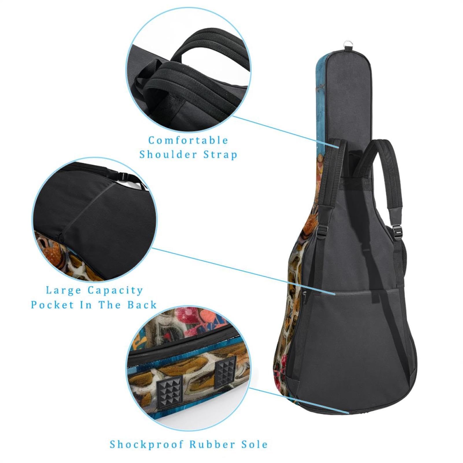 Akustikgitarrentasche mit Blumenmuster, dick gepolstert, wasserdicht, für 101,6 cm, 104,7 cm, 106,7 cm, Mehrfarbig 06, 42.9x16.9x4.7 in, Lässiger Tagesrucksack