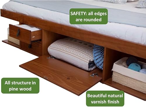 Miniatura 7 de memomad Bali - Cama de plataforma de almacenamiento con cajones (tamaño King, madera marrón caramelo) Caramelo,Roble,Blanco