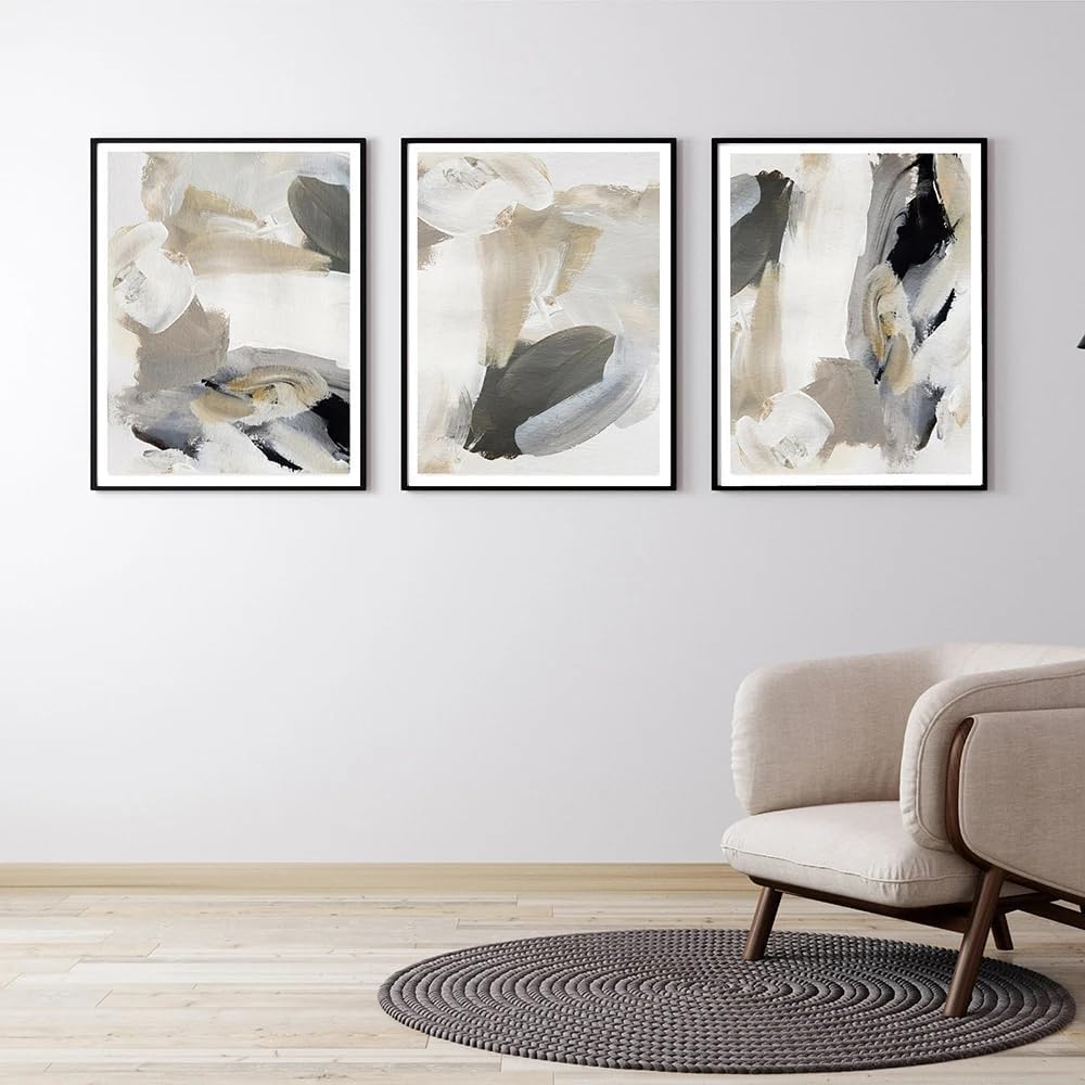 HURCP Set Of 3 Canvas Poster Abstract Black Beige Grey Mixed Color Neutral Modern Minimalist Nordic Wall Art Prints Gift Bedroom Living Room Dorm Gallery Corridor Decor Picture,A3 (30X42CM)