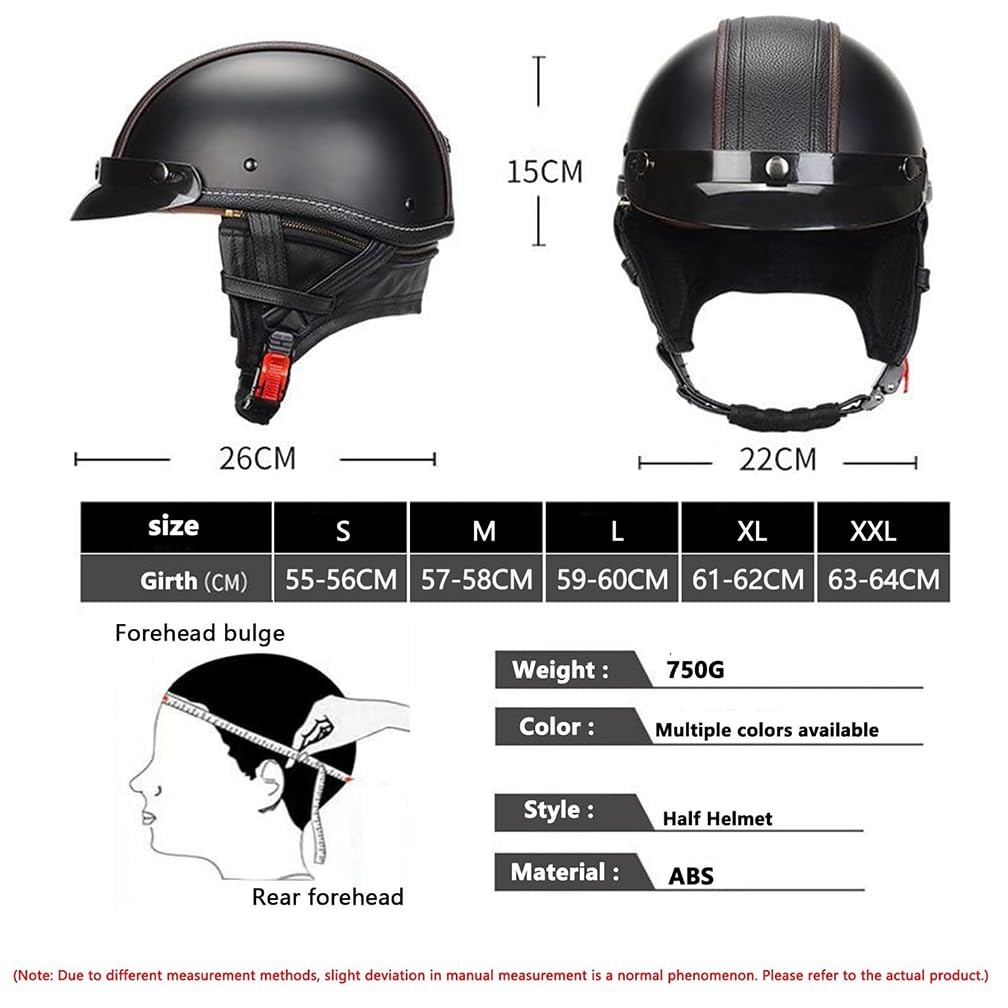 Demi Casque De Moto avec Lunettes Léger Casque Jet Rétro, Demi-Casque Moto Cuir Vintage Homologué ECE, Boucle à Dégagement Rapide Réglable Casque Ouvert pour Scooter Vélo Cruiser