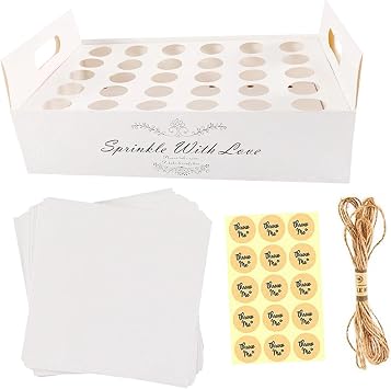 Kraft Confetti Cone Tray Kit, Holder Candy DIY Handmade,Ornament Display Stand Box,Wedding Decoration for Rustic Favour Decor, White and 30 Holes