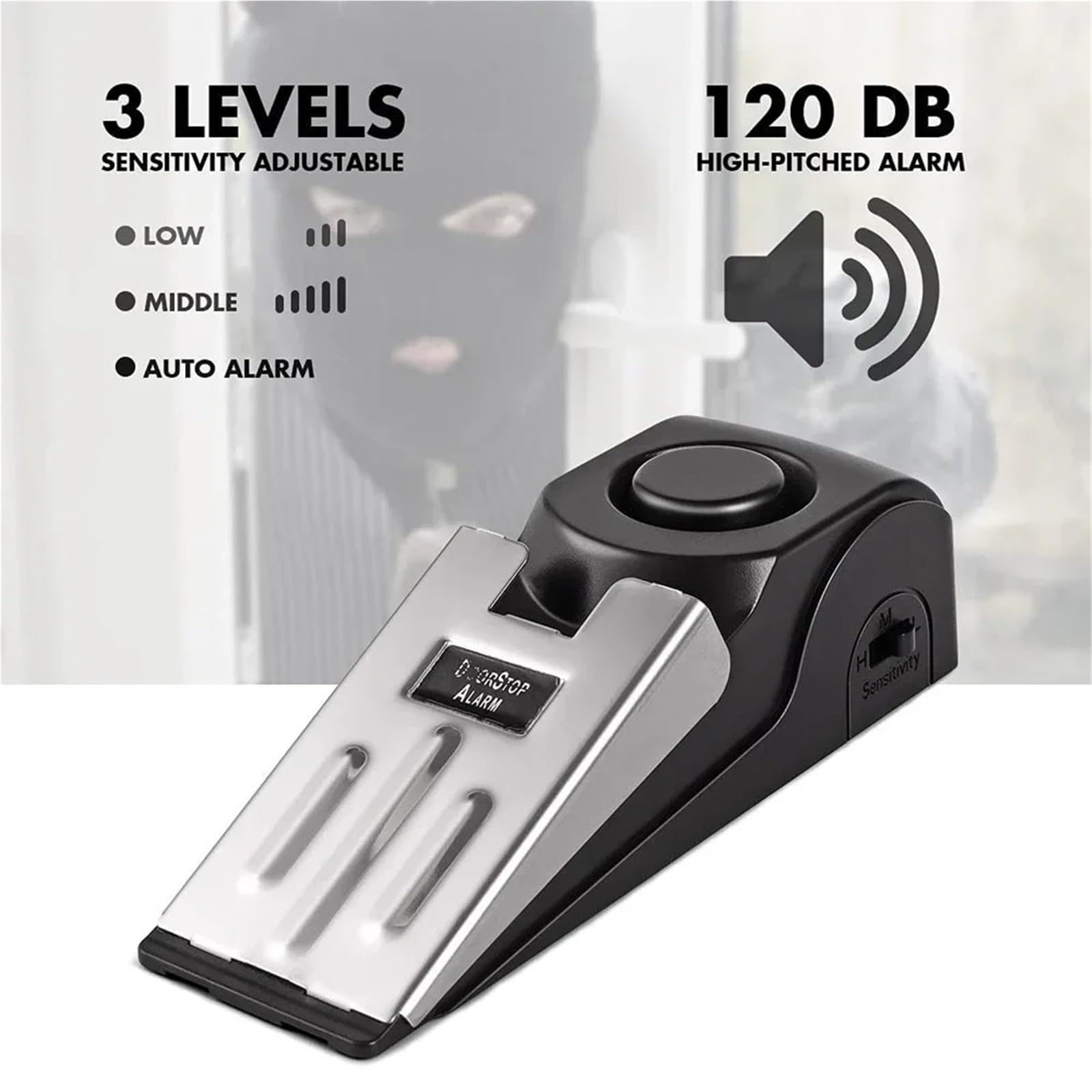 Butee De Porte Alarme portable 120 dB, butée de porte sécurité réglable, for la maison, le dortoir, les voyages(5pcs)