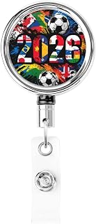 Metal Retractable Badge Reel,Soccer Balls 2026 Paint Splashes Badge Holder Rotating Id Card Hang Key Chain for Nurse Doctor Teacher Office
