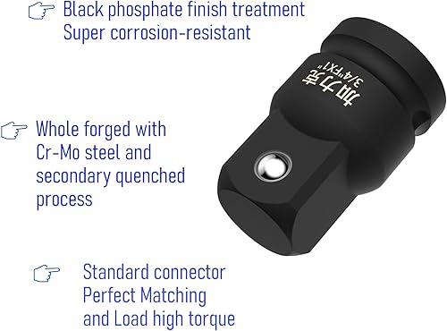 Miniatura 24 de Adaptador de enchufe de impacto y reductor de 1/2 pulgada (F) a 3/4 pulgadas (M) para llave de trinquete, hembra a macho, CR-MO, (mejorada, negro)