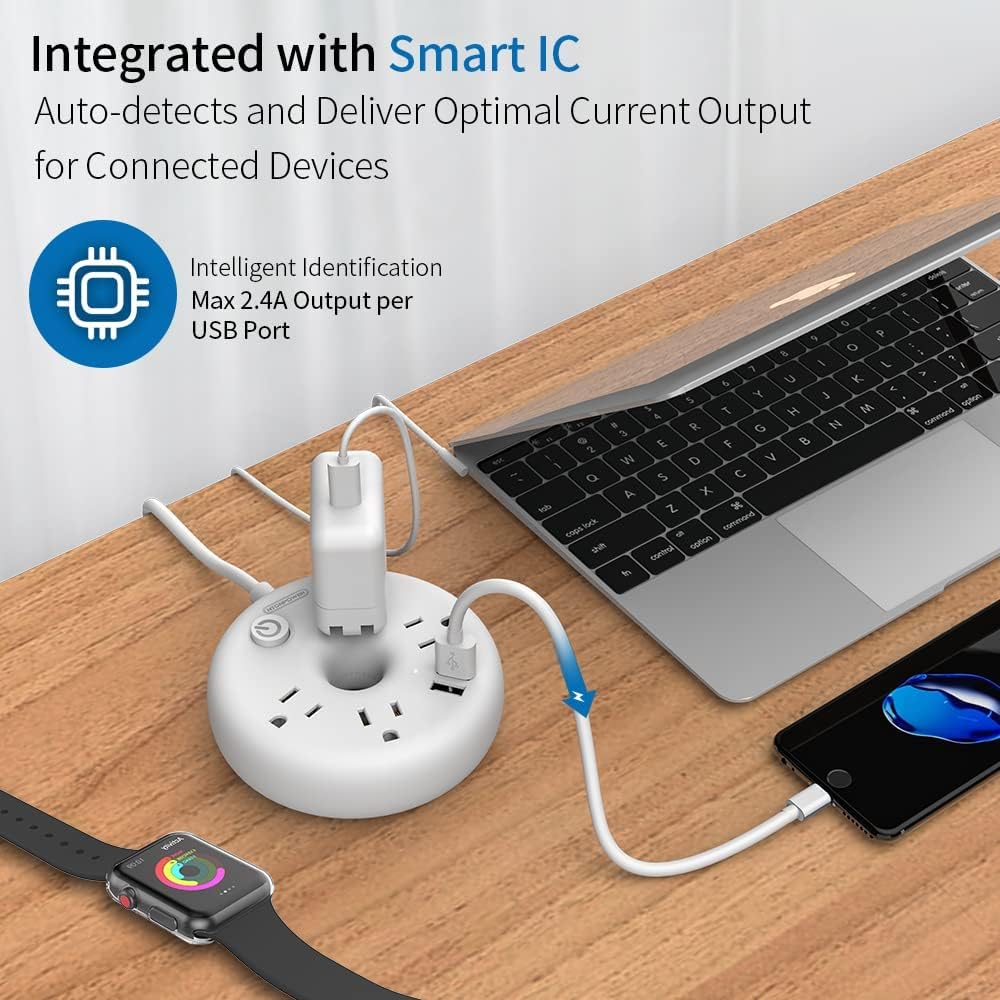 NTONPOWER Extra Long Extension Cord 25 ft Flat Plug Power Strip with USB Ports and Short Extension Cord 15 inches Travel Power Strip for Home, Office, Cruise Ships, Business Trip, Hotels