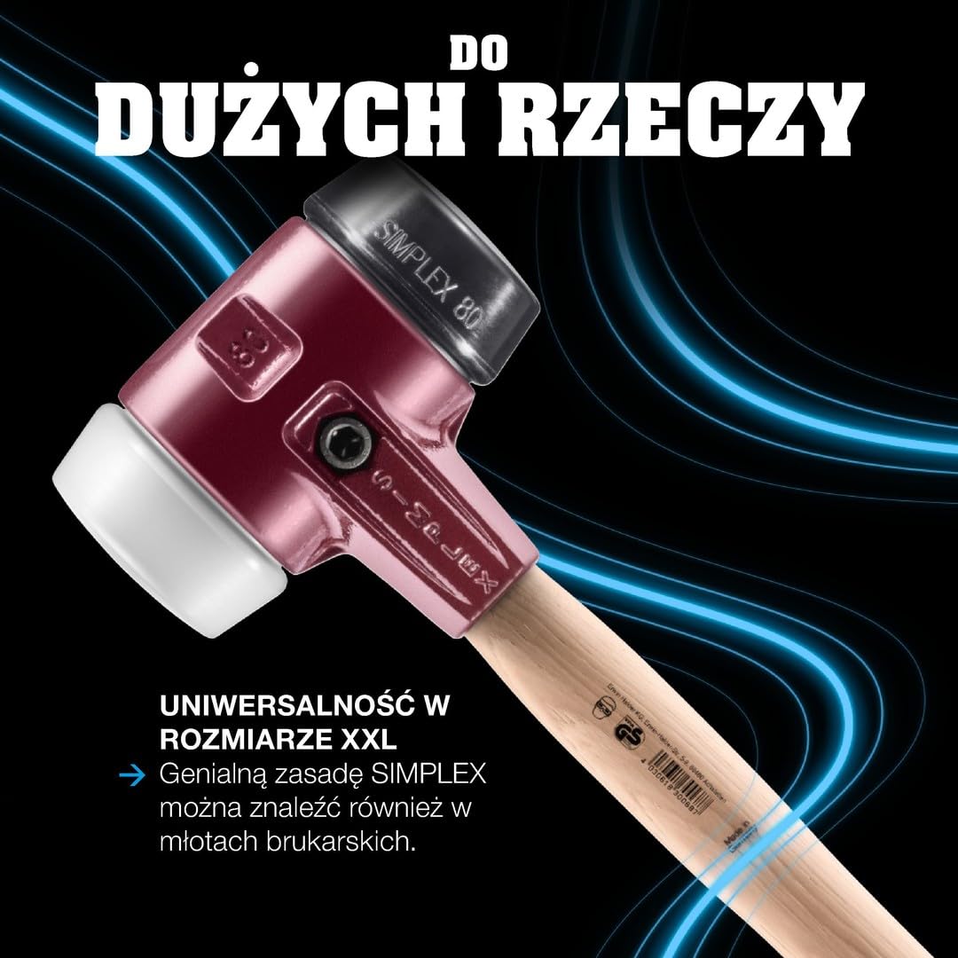 Młotek kowalski z miękkimi obuchami SIMPLEX 80mm guma/Superplastik HALDER
