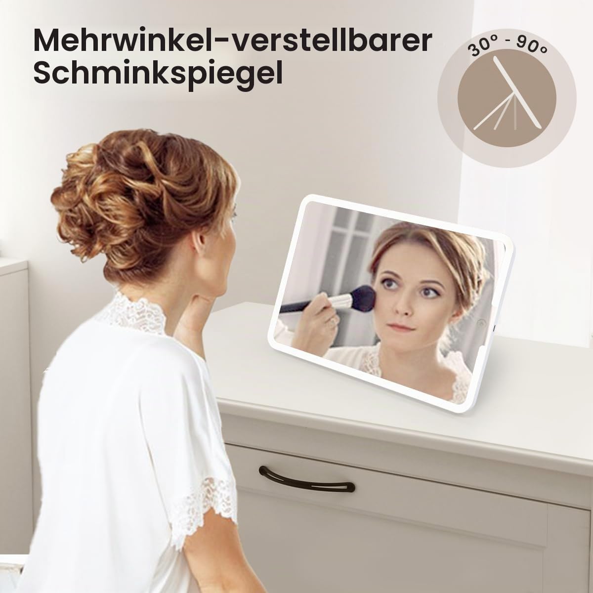 Kosmetiktasche Große Make up Tasche Schminkkoffer mit Beleuchtetem Spiegel-3 Farben LED Licht Schminktasche Damen Kosmetikkoffer Make up Koffer,Schwarz