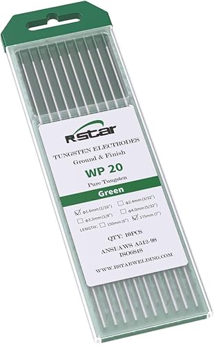Miniatura 2 de Rstar Electrodos de tungsteno para soldadura TIG, tungsteno puro, 1/16 x 7 pulgadas (verde, WP), paquete de 10