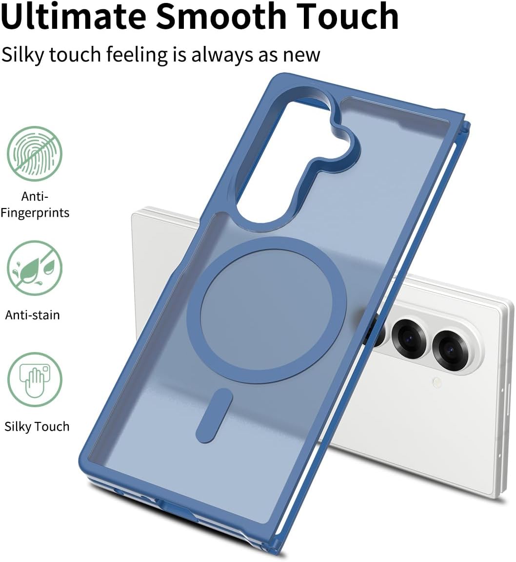 One Piece Design Matte Frosted Magnetic Case for Samsung Galaxy Z Fold 7, Fit for Magsafe, Ultra Thin, Shockproof Anti Fingerprints Translucent Back Integrated Bumper Wireless Charge Cover for Fold 7 Blue for Z Fold 7