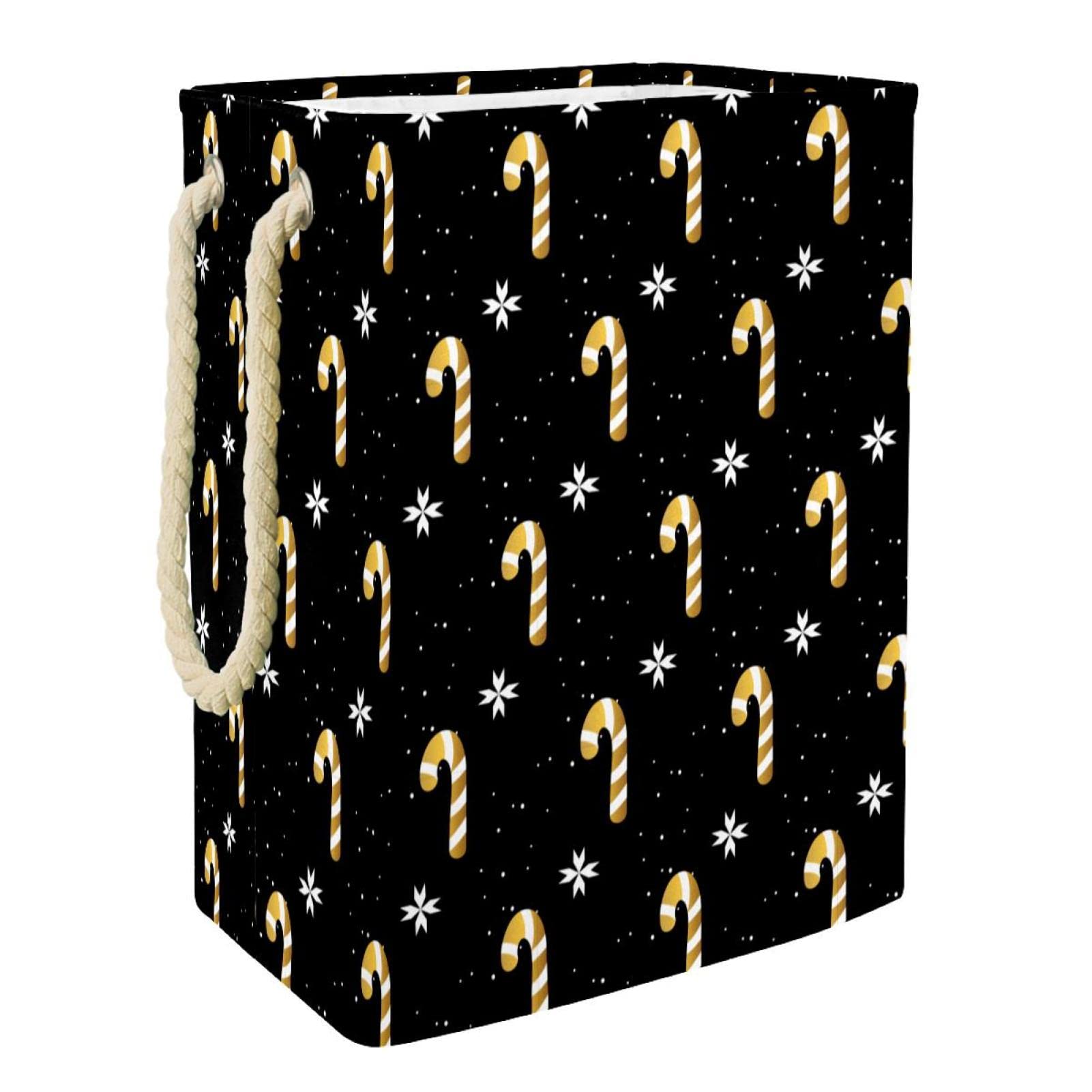 Panier de rangement grand panier à linge avec poignée durable Golden Candy Cane-01