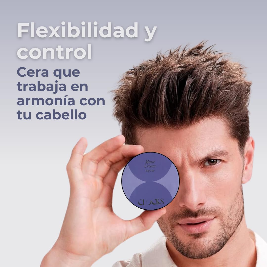 Clocks - Cera Pelo Hombre | Cera Mate Pelo Hombre | Pomada Cabello Mujer | Pomada Pelo | Fijación Fuerte y Flexible | Efecto Mate | Sin Residuos Grasos | Acabado Natural | 80g
