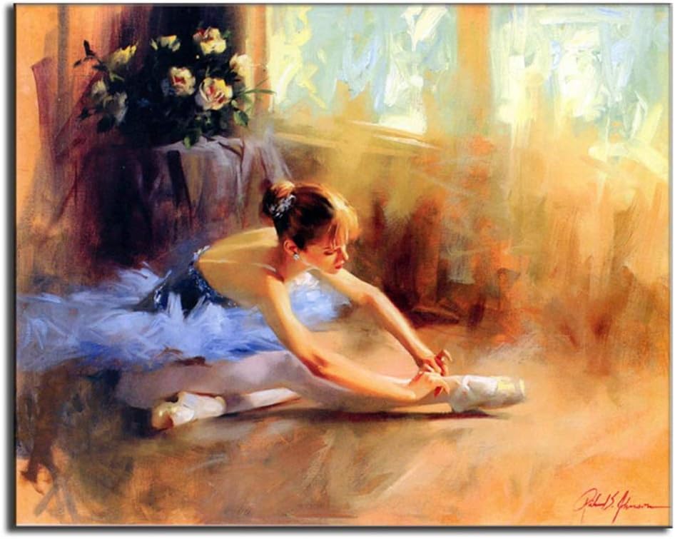 Ballet Girl in Blue Dress Painting Print on Canvas Abstract Ballerina Portrait Canvas Art Wall Picture for Bedroom -60x80cm No Frame