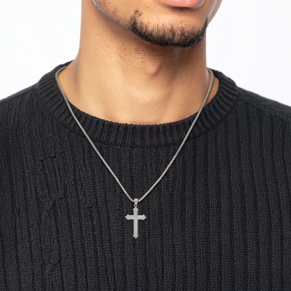 IceCarats 925 Sterling Silver Large Cross Pendant Necklace 35mm 1 3/8 inch Polished, Textured, Matte, Passion For Her For Him