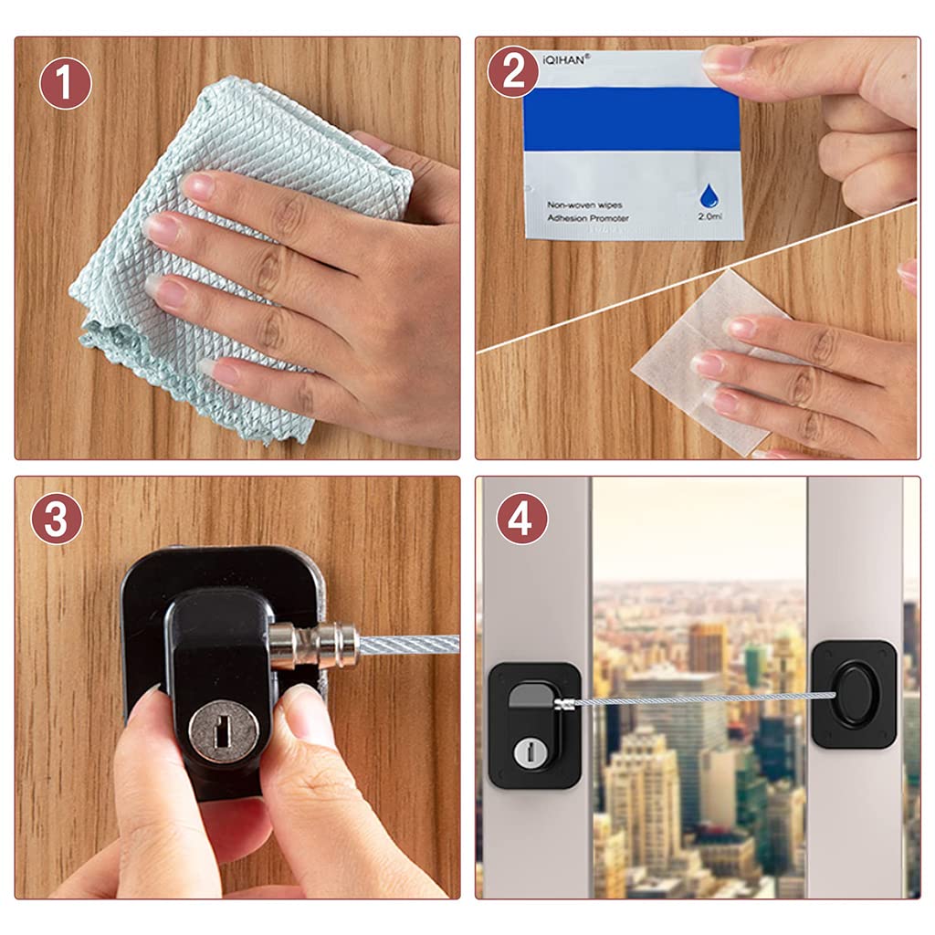 Kabelsperre für Fenster & Türen - 4 Stück, kindersichere Fensterschlösser mit Schlüssel & Passwort, Home Security Fensterbegrenzer für Babysicherheit