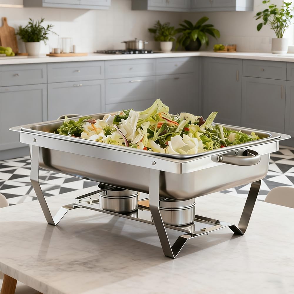 OHMG Riscaldatore piatto, Chafing Dish o fornello in acciaio inox alimentare per credenza/bagno mariano professionale/mantenimento caldo/catering/hotel/ristorante - acciaio inossidabile (3P-2