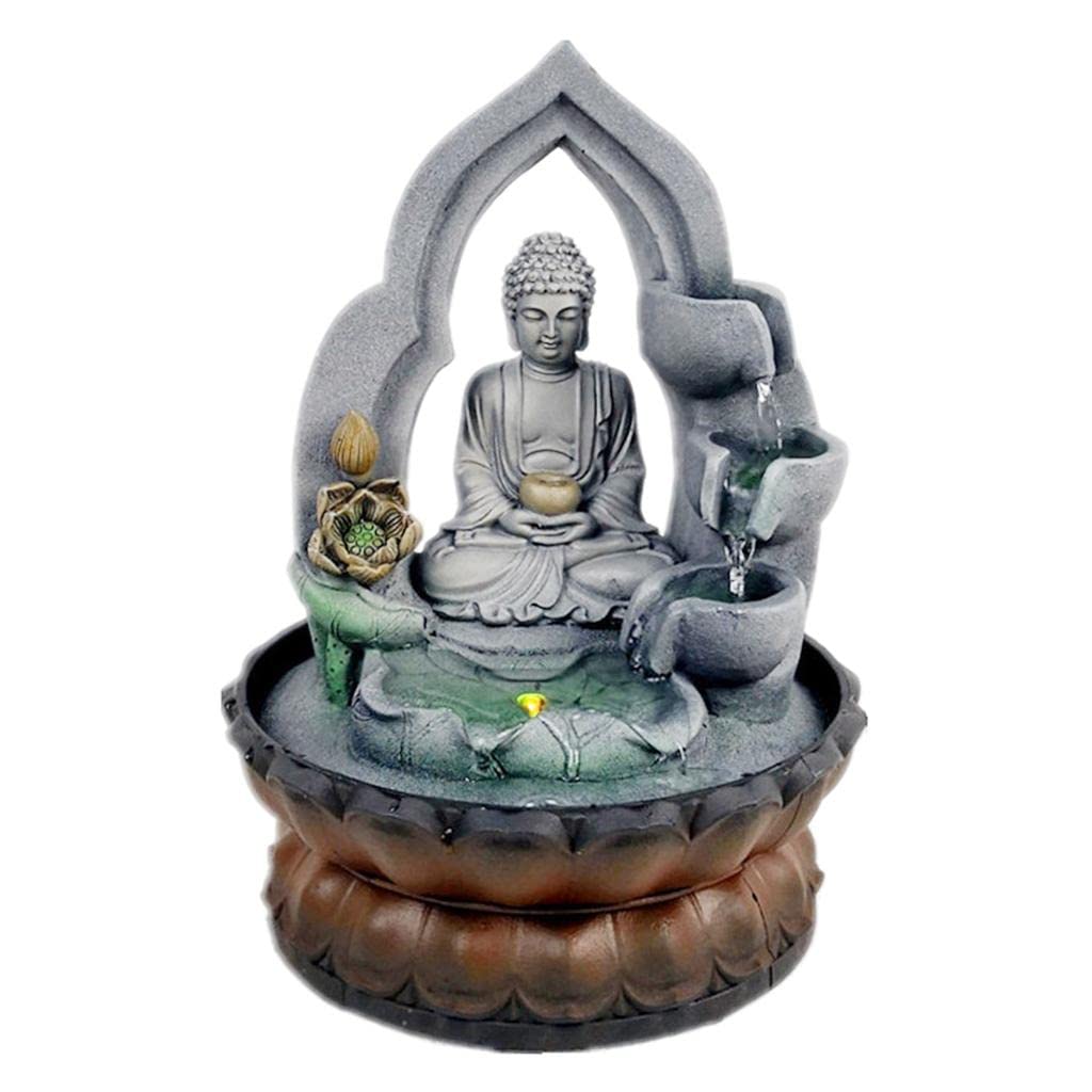 Statuetta Ornamentale Buddista da 30 Cm con Fontana Rotonda Buddha Tavolo