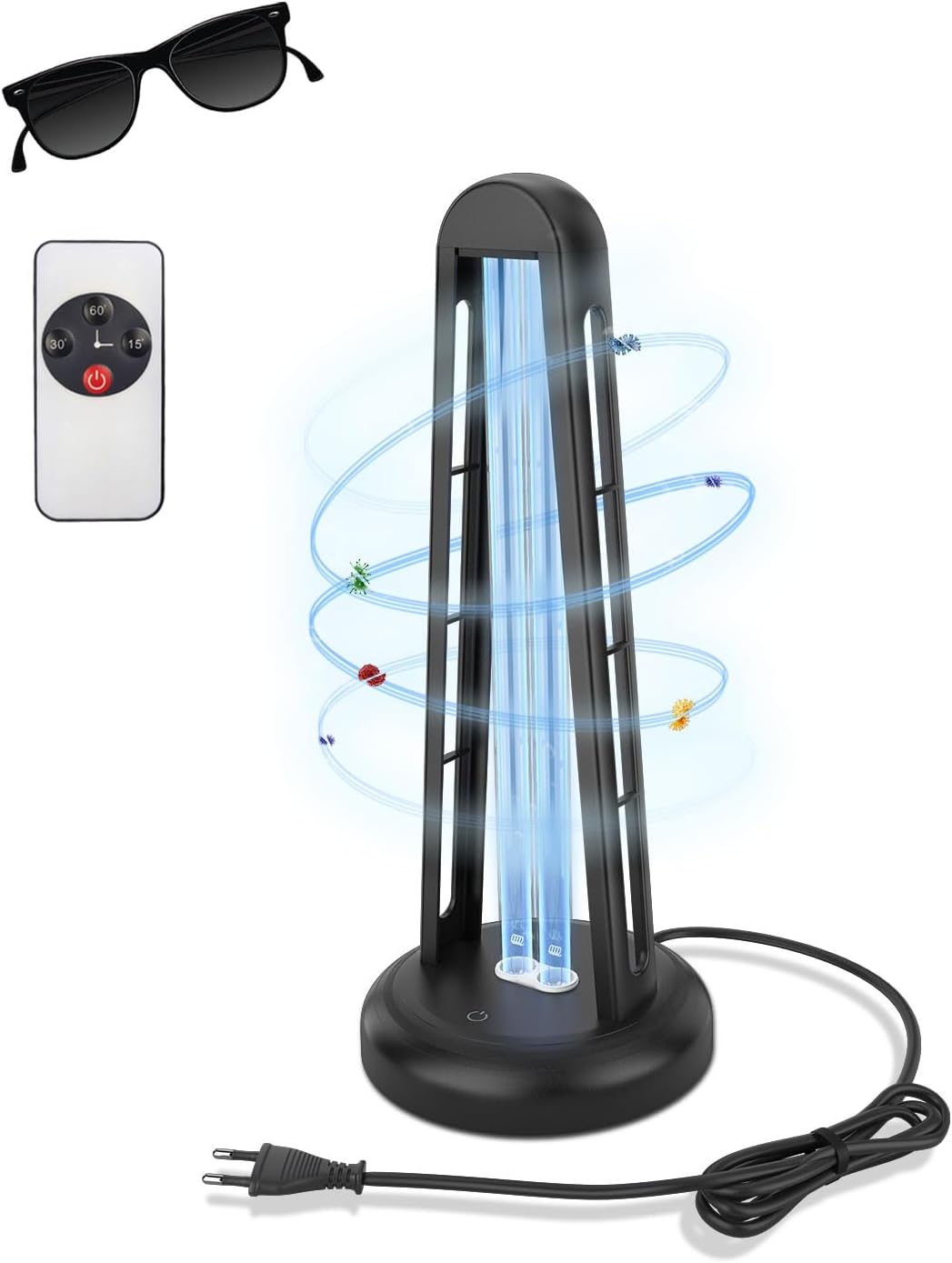 UV Light Sanitizer Lamp, 38W UV Light Purifier Device,UVC Home Disinfection Lamp for Clean & Fresh Home, Office, Commercial Areas with Remote Control, Black