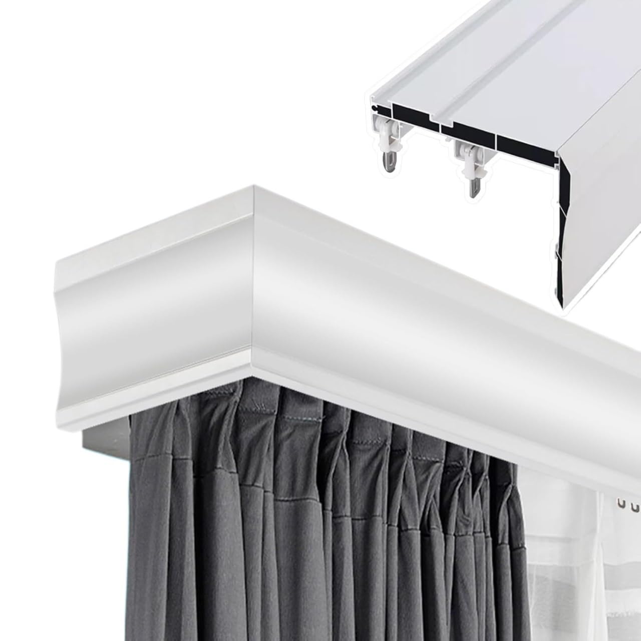Curtain Track Double Tracks, Aluminum Double Curtain Rail Ceiling Mount Gray White 1-5m(White-ceiling,3m)