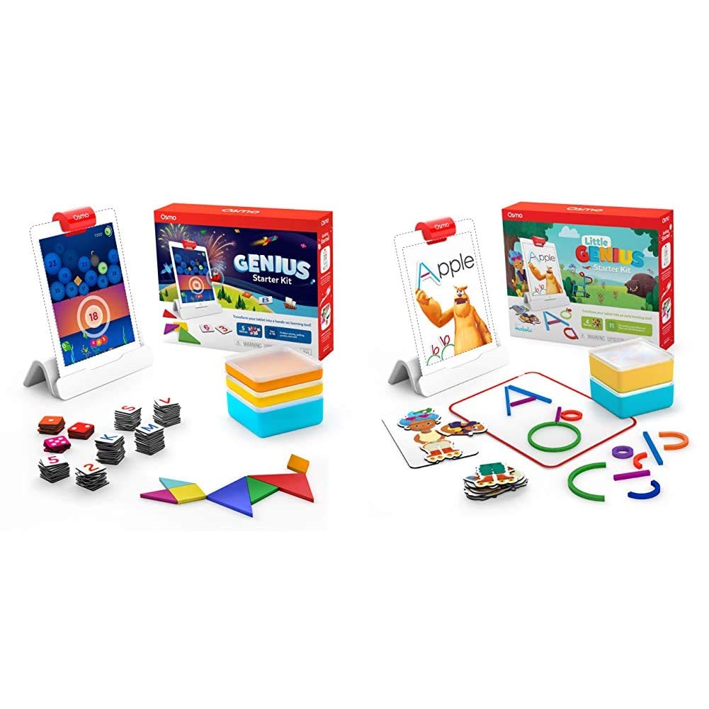 OsmoGenius Starter Kit for iPad 5 Educational Learning Games Ages 6-10 & More STEM Toy iPad Base Included & Little Genius Starter Kit for iPad 4 Educational Learning Games Ages 3-5