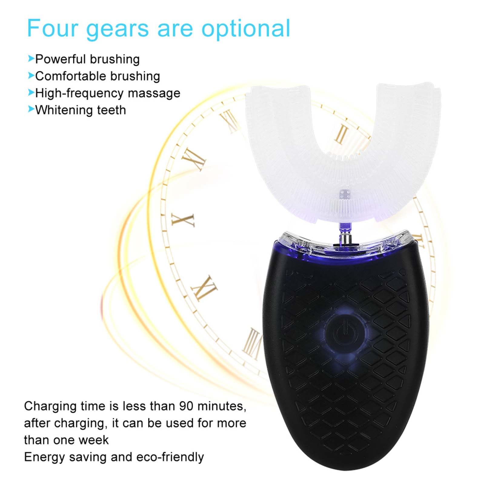 Cepillo de Dientes para Adultos en Forma de U, Cepillo de dientes eléctrico sónico para adultos en forma de U cepillo de dientes de limpieza automática herramienta de cuidado bucal(negro)