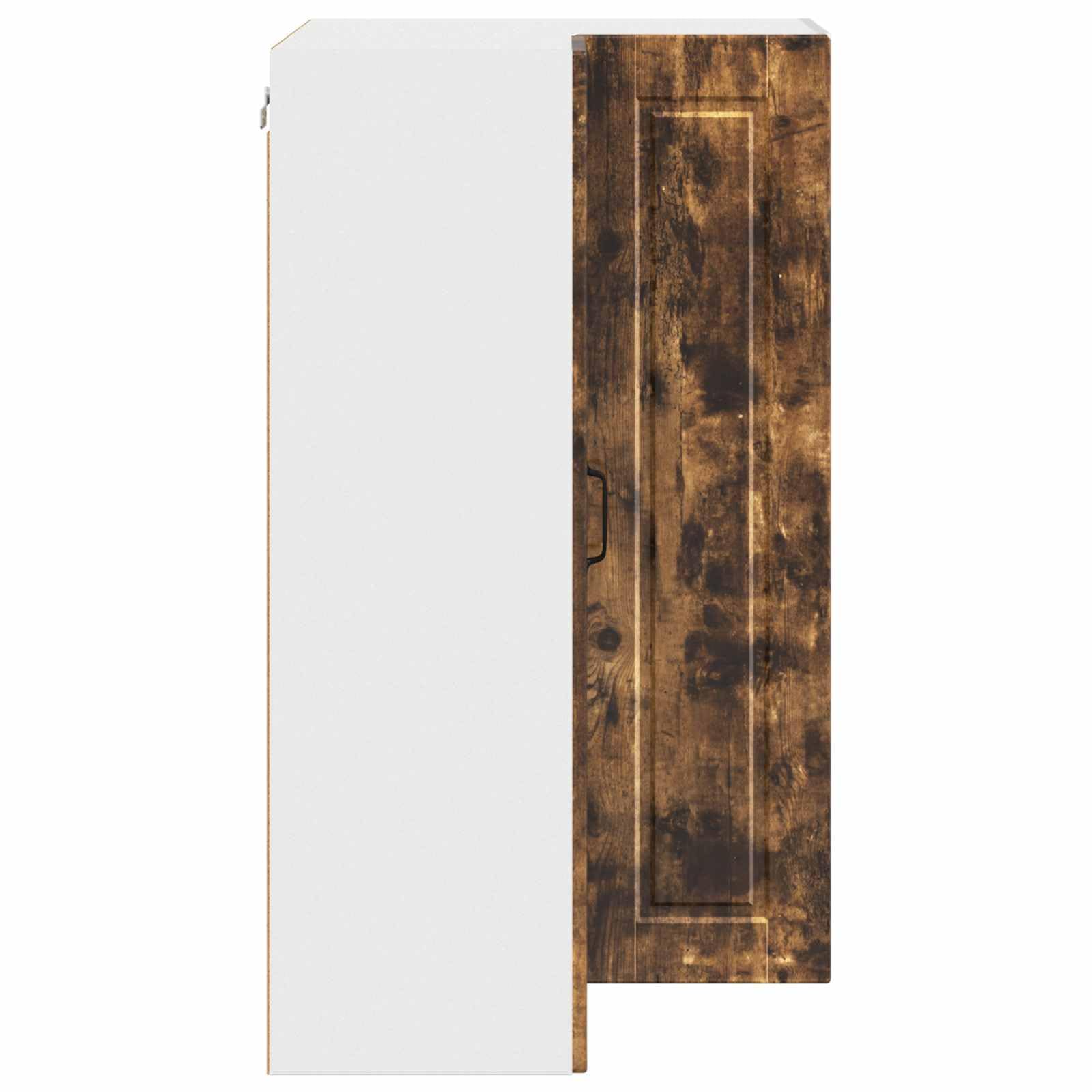 Armario esquinero Porto de madera de roble ahumado, 57 x 57 x 100 cm, 3 estantes, 2 puertas, armario colgante con espacio de almacenamiento para cocina, comedor, salón y pasillo