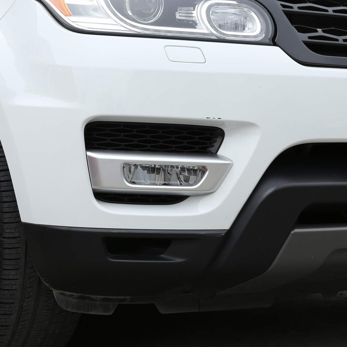 LLKUANG for Land Rover LR Range Rover Sport L494 2014-2017 Front Fog Light Fog lamp Cover Trim(Glossy Black,Silver) (Silver)
