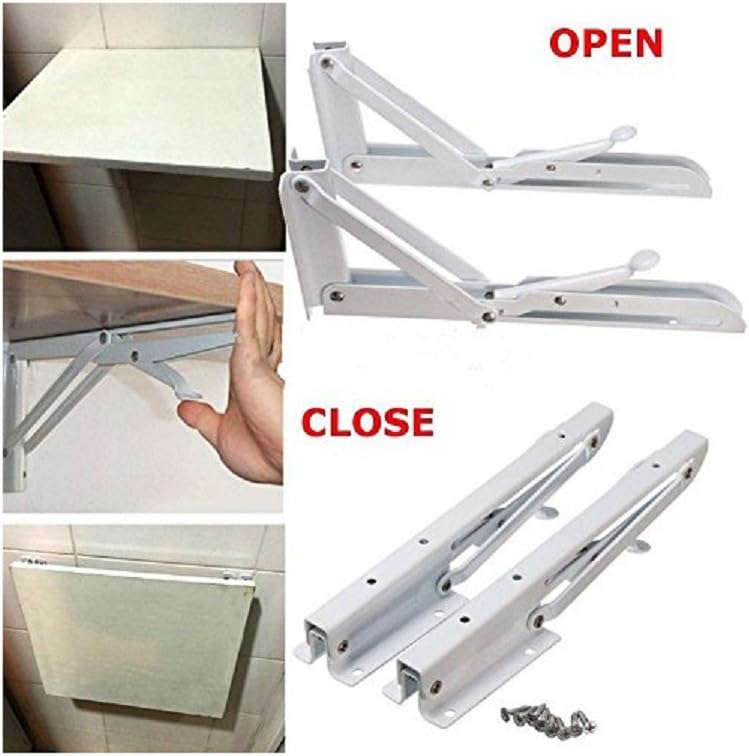Folding Wall Bracket Xintan Tiger Collapsible Brackets 90° Wall Mount Stainless Steel Folding Shelf Wall Shelf Bracket 2Pcs (White)