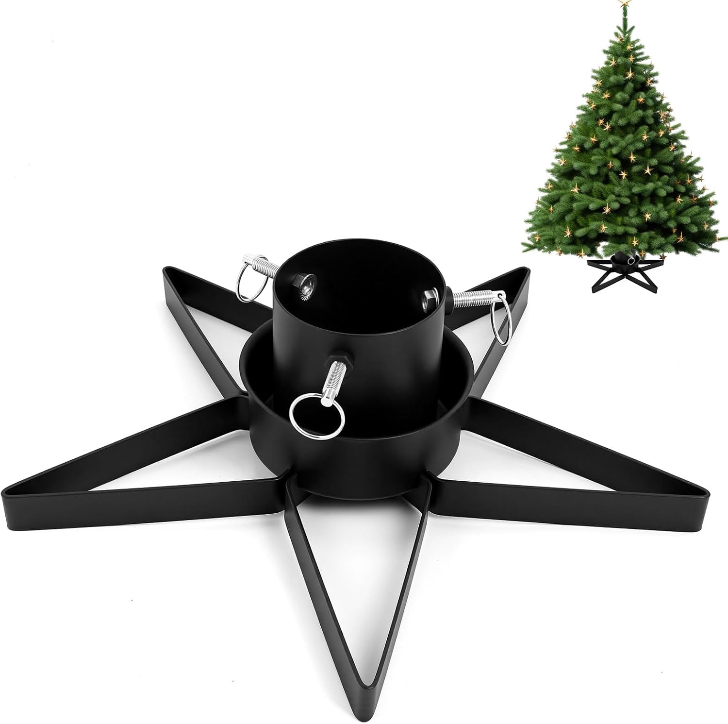 Christmas Tree Stand with Water Reservoir 8.5ft Star Christmas Tree Holder Real Xmas Artificial Trunks Stand Fits up to 1.37"-3.34'' Diameter Pine Holder Base for Xmas Rustic Decoration