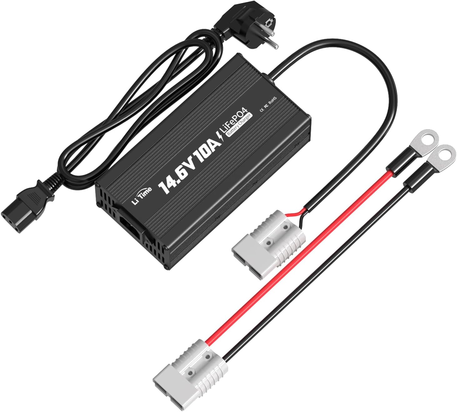 LiTime Cargador de batería de litio de 12 V 10 A, cargador Lifepo4 de 14,6 V AC-DC con conectores Anderson e indicadores LED, cargador de batería recargable de ciclo profundo para automóviles LiTime Cargador de batería de litio de 12 V 10 A, cargador Lifepo4 de 14,6 V AC-DC con conectores Anderson e indicadores LED, cargador de batería recargable de ciclo profundo para automóviles