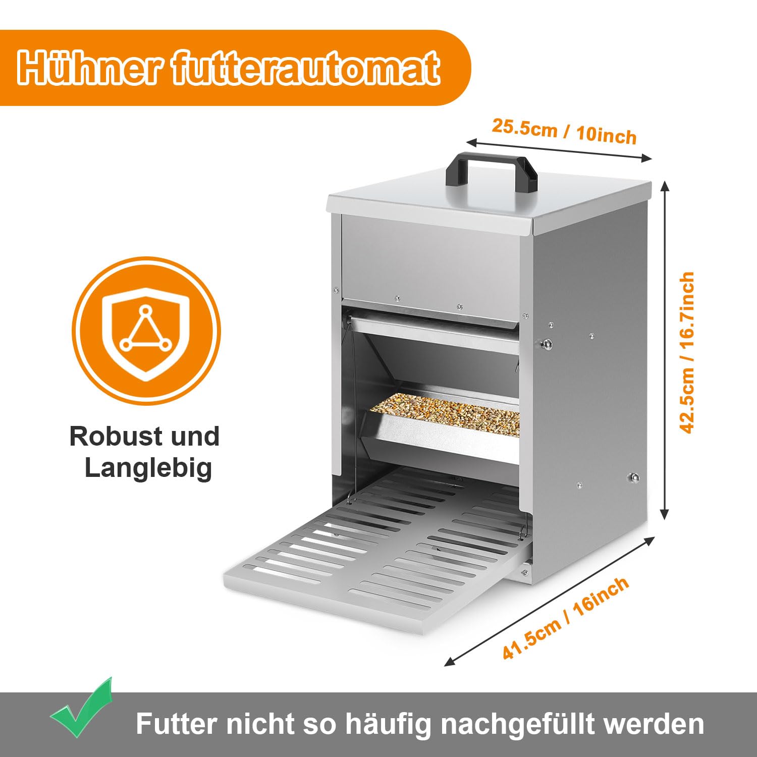 3 comederos automáticos para pollos con placa de estribo, tapa, 5 kg galvanizado, comedero para pollos, resistente al agua, comedero para gallinas, accesorio ideal para gallinas