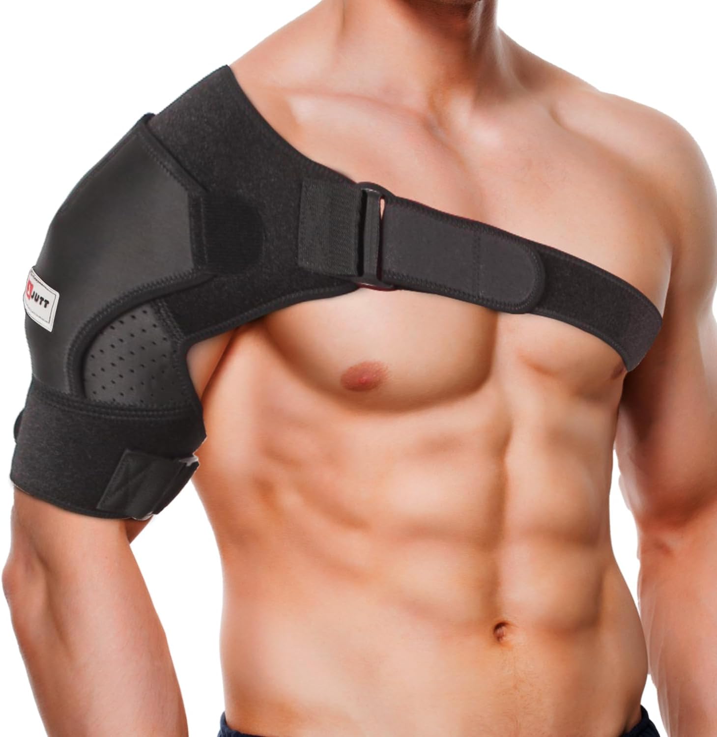JUTT Adjustable Shoulder Support Brace - For Men Women Rotator Cuff for Dislocated Joints, Frozen Arm and Muscle Pain Relief, Fits Both Right or Left (S/M)