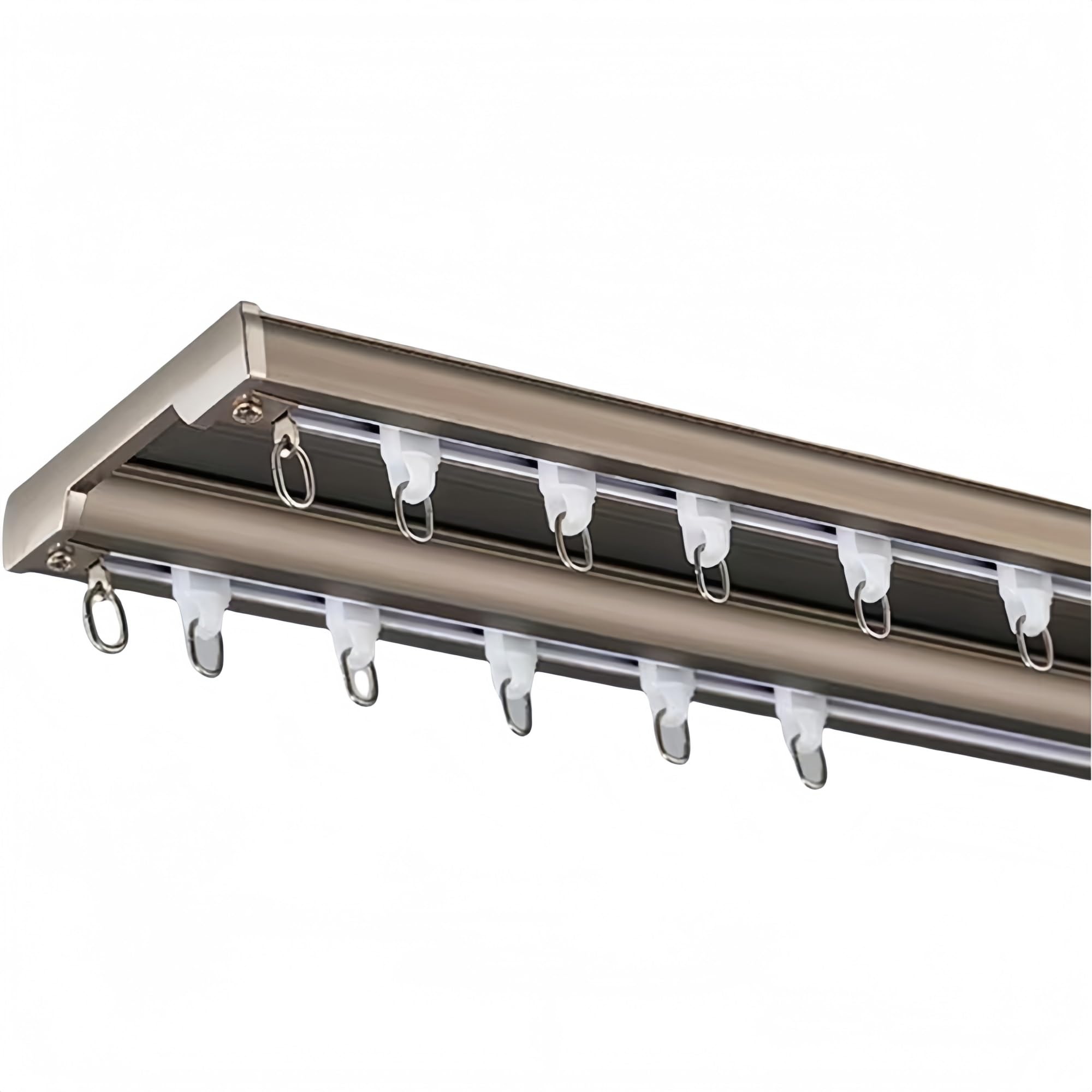 Aluminum double row curtains, curtain ceiling rails, perforated, track silent curtains, room divider curtain tracks, ceiling curtain tracks， for curtains, valances, room dividers(Champagne,1.8m)