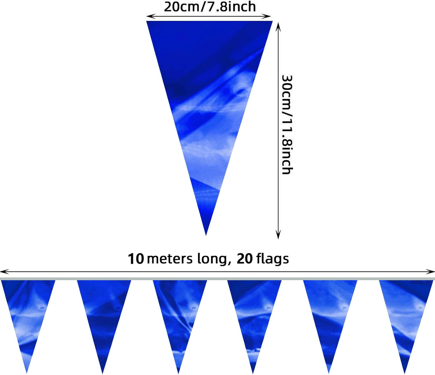 130FT Blue Glitter Triangle Pennant Banner Flag Metallic Bunting Fabric Garland for Christmas Graduation Wedding Engagement Anniversary Bachelorette Birthday Bridal Shower Valentine's Party Decor - Image 2