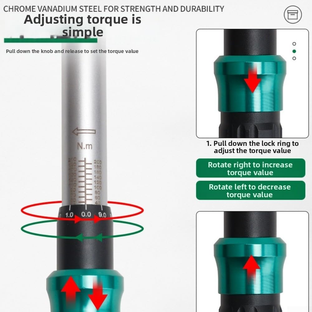 Set di chiavi dinamometriche, 20-210 Nm, chiave dinamometrica a scatto da 1/2", con bussole in cromo vanadio che supportano elementi di fissaggio da 8 mm a 24 mm per riparazioni auto (7)