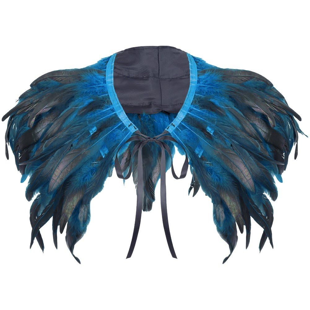 Luxylei Women's Blue Punk Feather Shawl Gothic Feather Cape Cosplay Feather Collar Shrug Dress Up Costume Accessories For Night Party