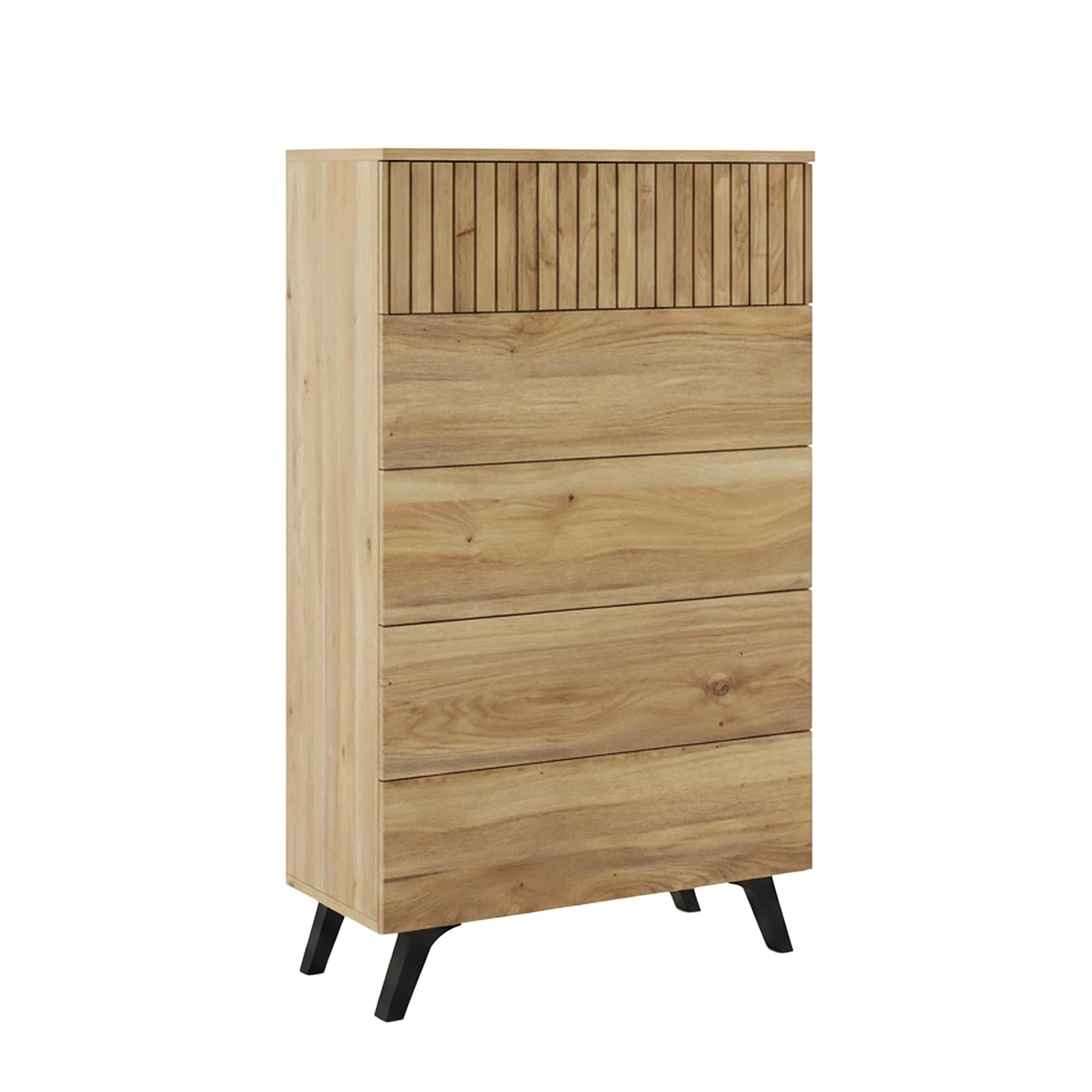 amuéblate Online - Pack Dormitorio Matrimonio Completo Nordik con Cabecero + 2 Mesitas de Noche + Sinfonier | Color Roble Miel
