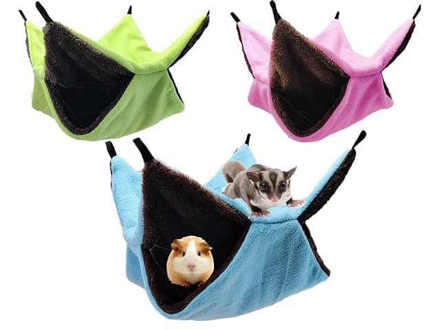 Kellegour 3 Piezas Hamaca para Mascotas Suave y Cálida,Hamaca para Conejillos de Indias,Hamaca para Animales…