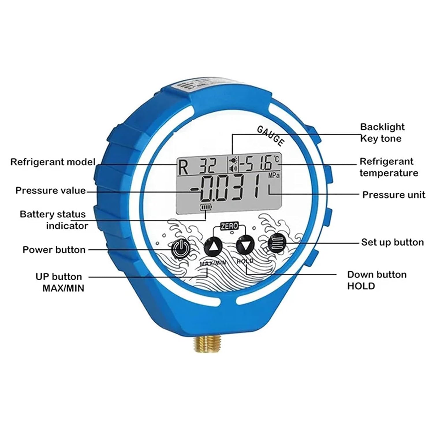 1pcs -0.1~5.0MPA Digital Manifold Pressure Gauge Refrigeration Tester Vacuum Pressure Meter HVAC Tester Freon Pressure(B-Pressure Gauge)