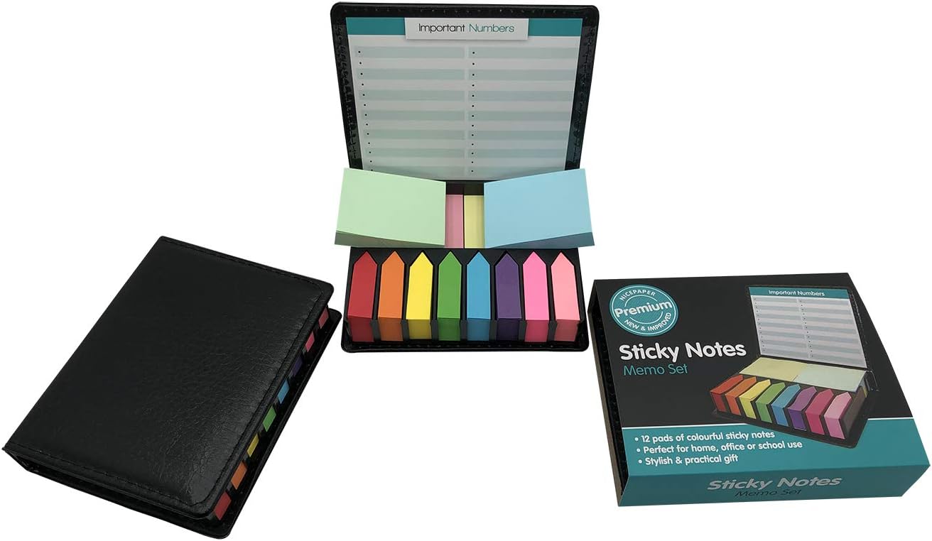 Nice Paper Cute Boxed Self-Sticky Notes, Memo Pad Set, 1920 Pieces Page Colorful Makers Tabs, Arrow Flag Colored Labels,12 Colors, 2 Sizes, Mini Designs Plastic Holder Box Idea for Gift