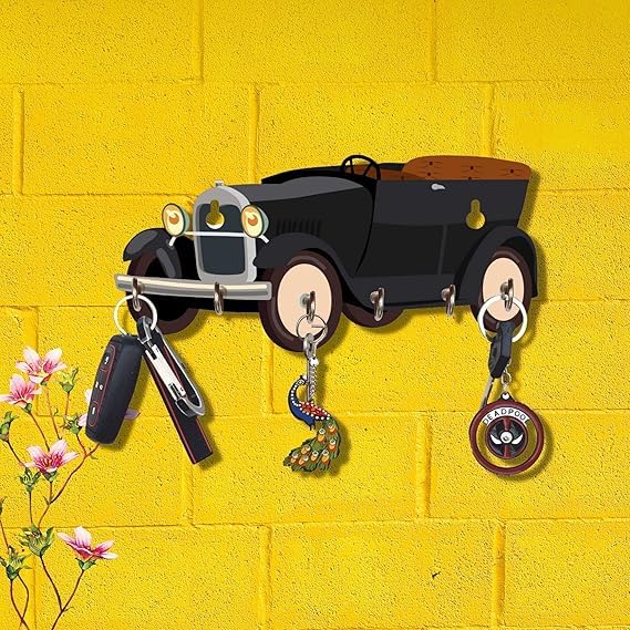 Porte-clés en bois rétro voiture à 6 crochets muraux