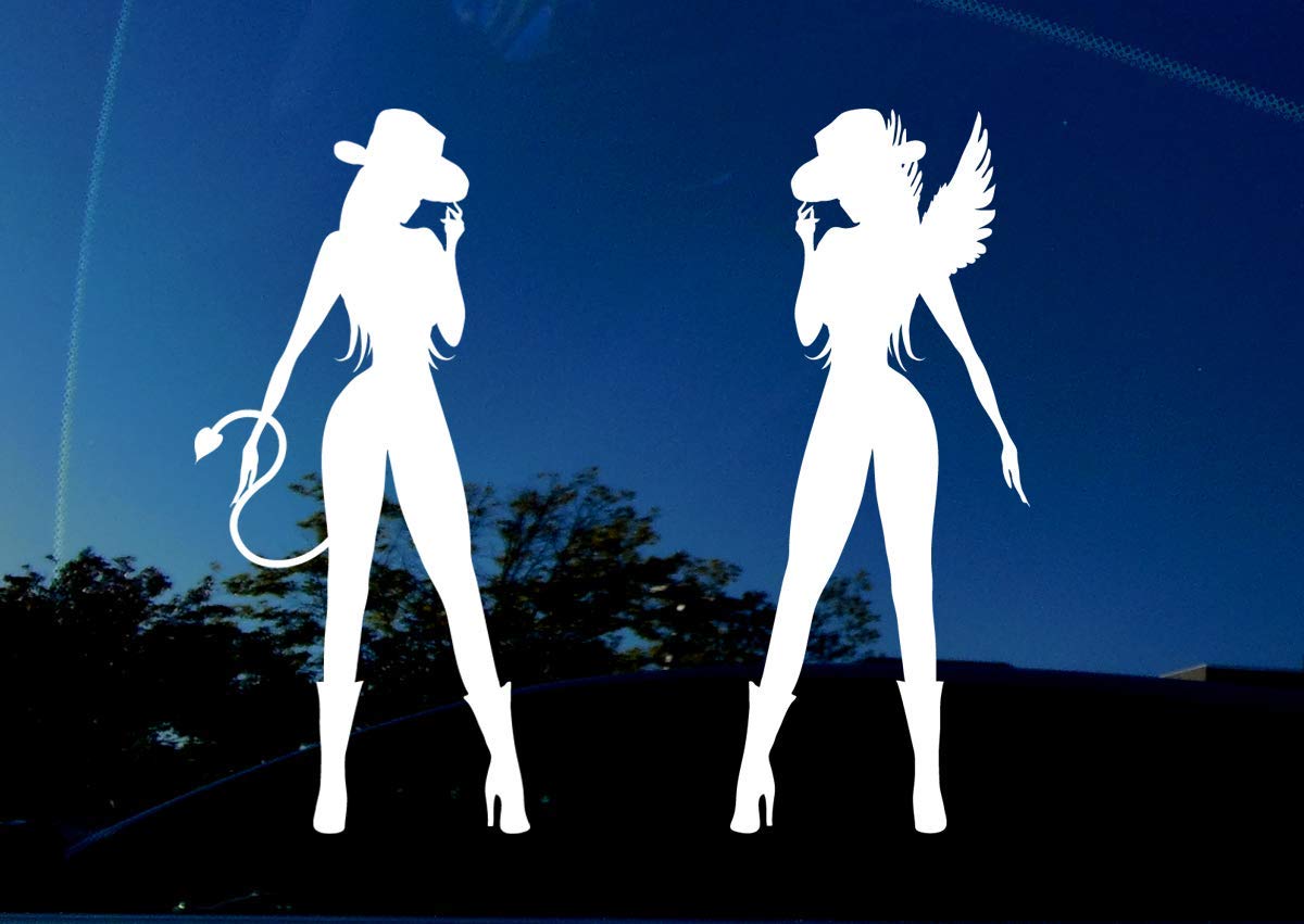 Amazon.com: Sexy Angel Girl and Devil Girl Decal Sticker- X Large 10 inch  high- White Outdoor Vinyl Show Girl Power!- for Car Truck Laptop Wall and  Most Flat Surfaces : Sports &