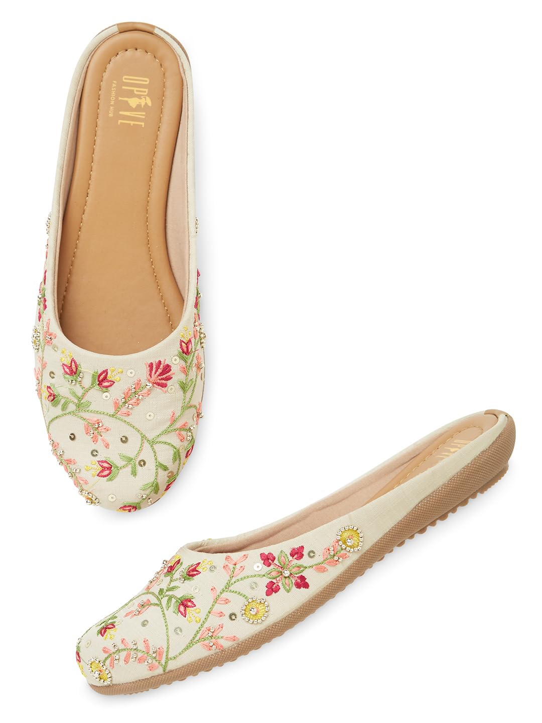 Sole PVC Embroidered Canvas Slip-On Bellies for Women and Girl's (Womens-Jutie)-image-4