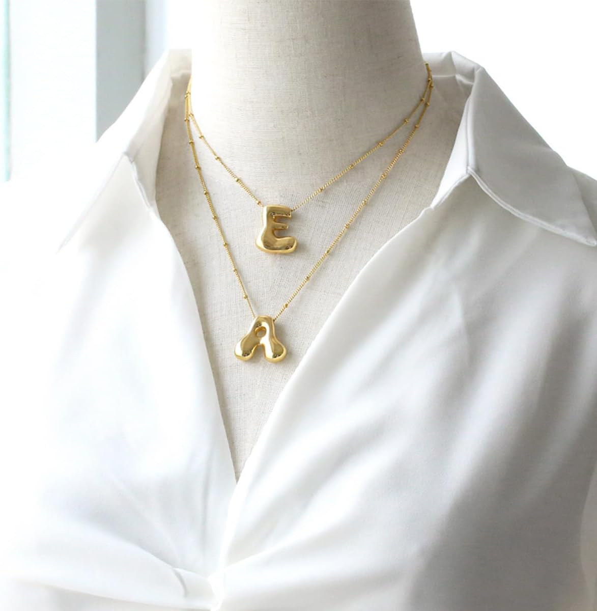 Gold Bubble Letter Necklaces for Women, 14K Real Gold Plated Brass Cute Chunky A-Z Initial Pendants, Dainty Charm Necklace for Women - Image 4