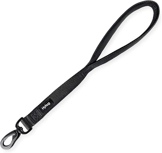 Premium Upgraded Traffic Durable Nylon Short Lead with Soft Padded Neoprene Lined Handle for Medium Large Giant Boy and Girl Dogs -Walking, Professional Training, Daily Use Lead. (18 Inch Long, Black)