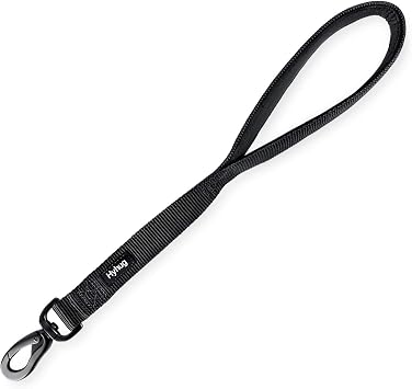 Hyhug Short Dog Leash 18", Heavy Duty Nylon with Padded Handle | Durable for loose-leash training, fits S/M/L dogs. For walks/jogs/hikes & crosswalks control & safety. Black