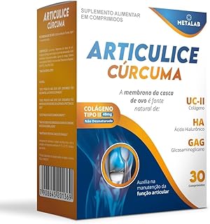 Articulice Curcuma, Colágeno Tipo II 40mg, Suplemento com Ácido Hialurônico e GAG, 30 Comprimidos